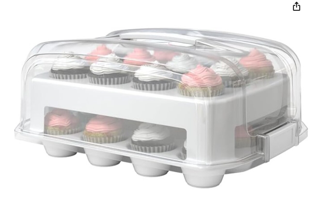 Cupcake Carrier, Fashionable White Cupcake Holder Holds 24 Standard-Size Cupcakes, Long-Lasting Muffin Traveler Two Tier Stand, and Reusable Cupcake Box (White).